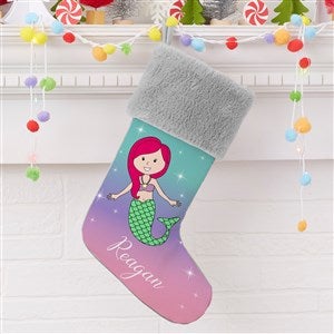 Mermaid Personalized Grey Faux Fur Christmas Stockings