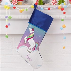 Unicorn Personalized Blue Christmas Stockings