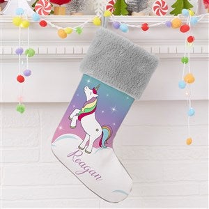 Unicorn Personalized Grey Faux Fur Christmas Stockings
