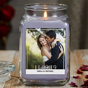 Wedding Photo 18 oz Lilac Scented Candle Jar