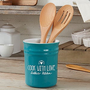 Made With Love Personalized Teal Utensil Holder