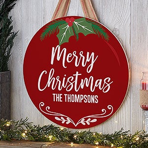 Merry Christmas Ornament Round Wood Wall Sign