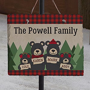 Holiday Bear Family Personalized Slate Plaque