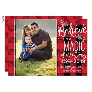 Believe in Magic Buffalo Check Premium Holiday Card - Set of 15