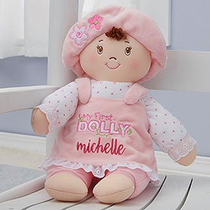 Embroidered My First Brunette Baby Doll by Baby Gund