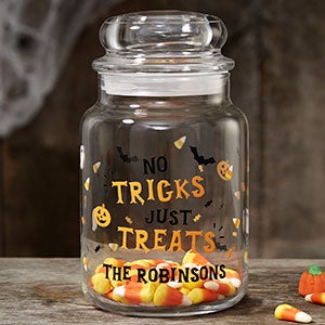 Personalized Halloween Treat Jar - No tricks, just treats