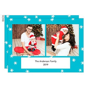 Blue Snowflakes 2 Photo Premium Holiday Card - Set of 15