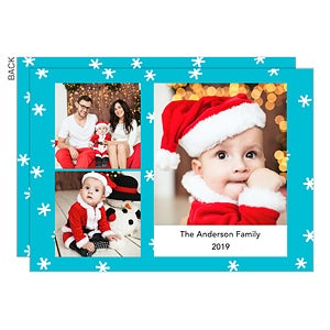 Blue Snowflakes 3 Photo Premium Holiday Card - Set of 15