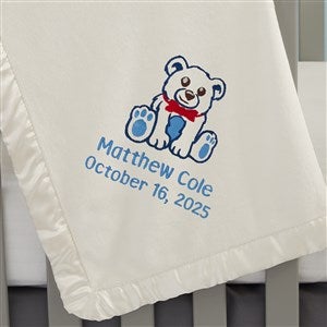 Teddy Bear Embroidered Ivory Baby Blanket