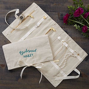 Bridal Party Embroidered Linen Jewelry Roll