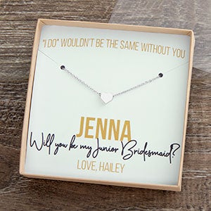 Bridesmaid Silver Heart Necklace With Custom Display Card