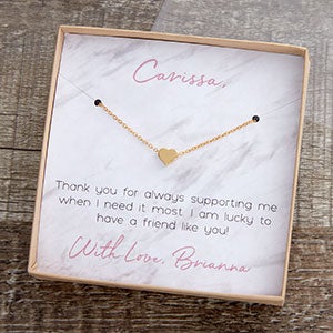 Gold Heart Necklace With Marble Message Display Card