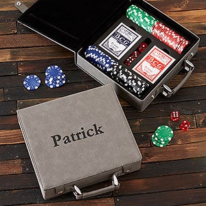 Personalized Grey Leatherette Poker Chip Set