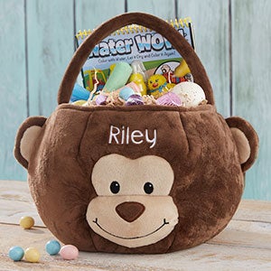 Monkey Embroidered Plush Easter Basket