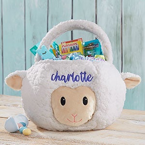 Lamb Embroidered Plush Easter Basket