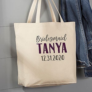 Bridesmaid On The Go Personalized Large Canvas Tote Bag