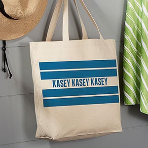 Classic Stripe Personalized Large Canvas Beach Bag