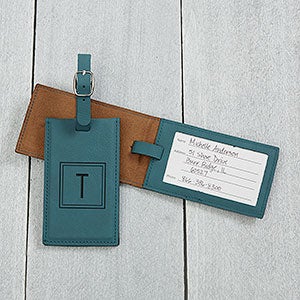 Faux Leather Teal Luggage Tag