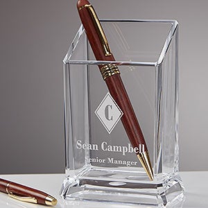 Executive Monogram Personalized Acrylic Pen & Pencil Holder - Office Gifts
