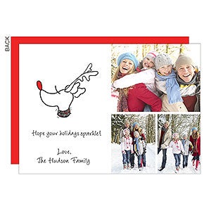 Sparkle Reindeer 3 Photo Holiday Card - Set of 15