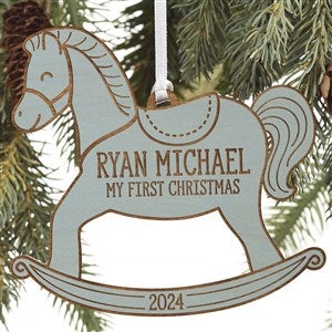 My 1st Christmas Rocking Horse Blue Wood Baby Ornament