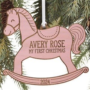 My 1st Christmas Rocking Horse Pink Wood Baby Ornament
