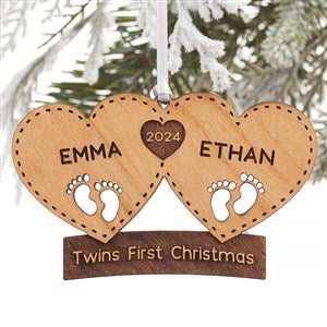 Twin Arrival Personalized Natural Wood Christmas Ornament
