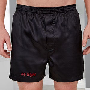 You Name It Embroidered Black Satin Boxers - Large