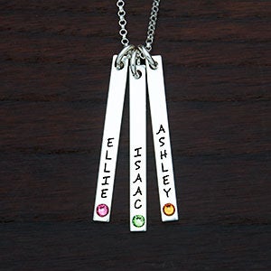 Personalized Stamped Name & Birthstone 3 Bars Necklace