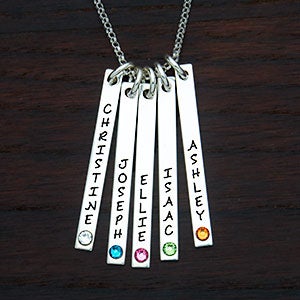 Personalized Stamped Name & Birthstone 5 Bars Necklace
