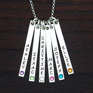 Personalized Stamped Name & Birthstone 6 Bars Necklace