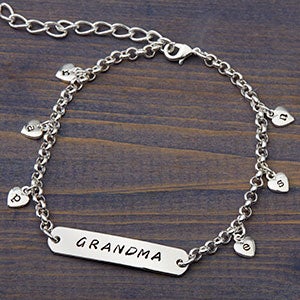 Personalized Charm Bracelet with 6 Stamped Hearts