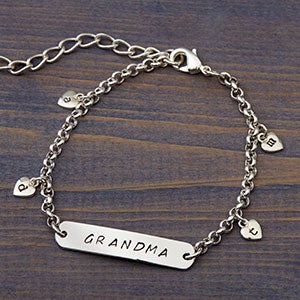 Personalized Charm Bracelet with 4 Stamped Hearts