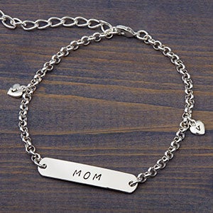 Personalized Charm Bracelet with 2 Stamped Hearts
