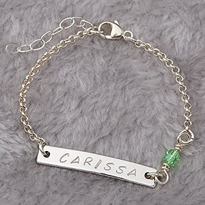 Baby Birthstone Bracelet with Personalized Stamped Name