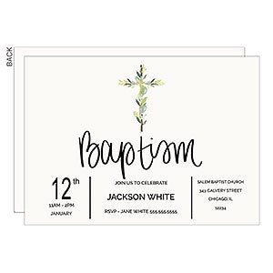 Baptism Botanical Cross Premium Party Invitation - Set of 5