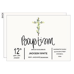 Baptism Botanical Cross Party Invitation - Set of 5