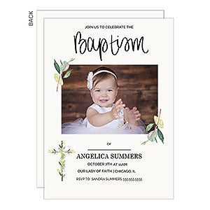 Baptism Botanical Cross Photo Party Invitation  - Set of 5