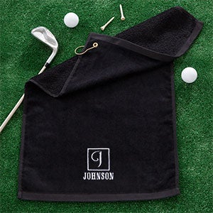 Embroidered Monogrammed Black Golf Towel