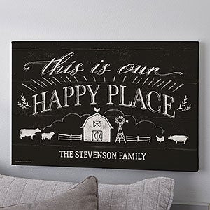 Happy Place Farmhouse 12x18 Black Canvas Print