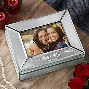 Newlywed Mrs. & Mrs. Engraved Mirrored Photo Box