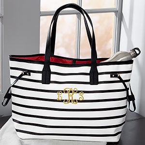 Custom Embroidered Handbag -  Black & White Stripe