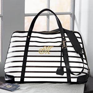 Custom Embroidered Duffle Bag -  Black & White Stripe