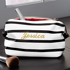 Custom Embroidered Cosmetic Pouch - Black & White Stripe