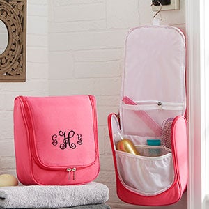 Embroidered Pink Hanging Travel Toiletry Bag