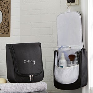 Embroidered Black Hanging Travel Toiletry Bag