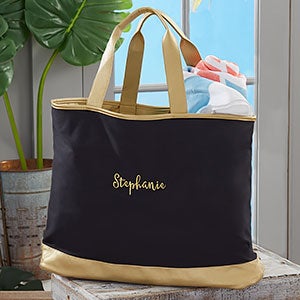 Black & Gold Custom Embroidered Travel Tote Bag