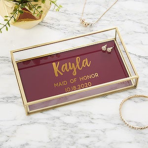 Bridal Party Personalized Burgundy Jewelry Tray