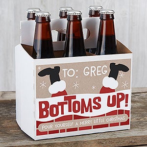 Bottoms Up Christmas Personalized 6 Beer Bottle Carrier