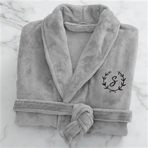 Floral Wreath Embroidered Luxury Grey Fleece Robe
